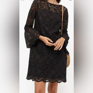 J.Crew Black Bell Sleeve Dress Embroidered Eyelet Size 4